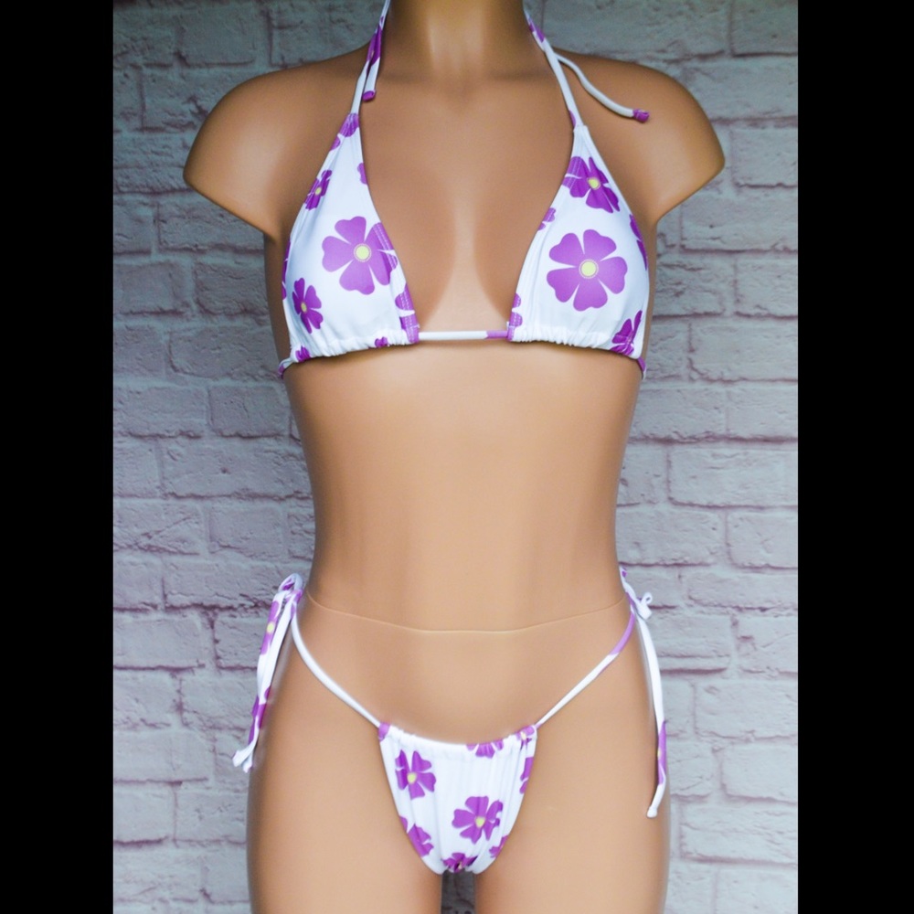 Fuchsia & White, Floral, Bikini Set